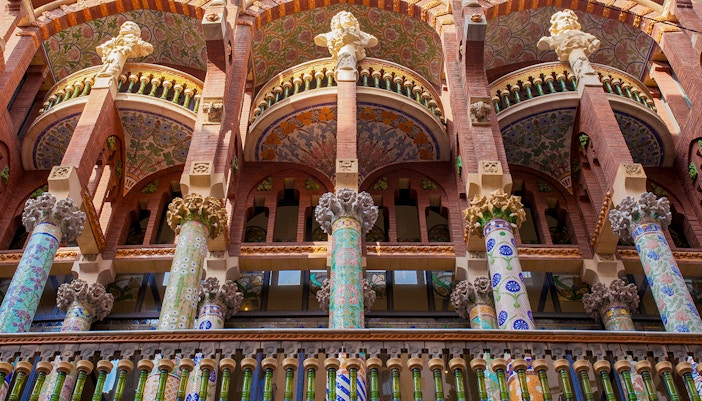 Columns on the facade of the Palau de la Musica Catalana in Barcelona.