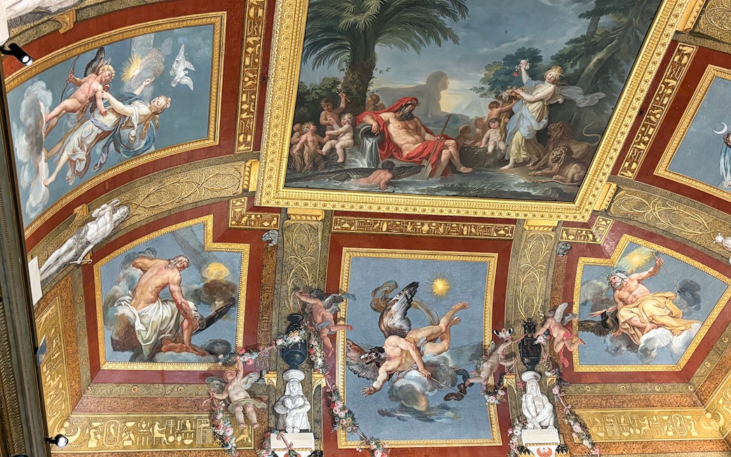 Borghese Gallery ceiling frescoes depicting mythological scenes in Rome, Italy.