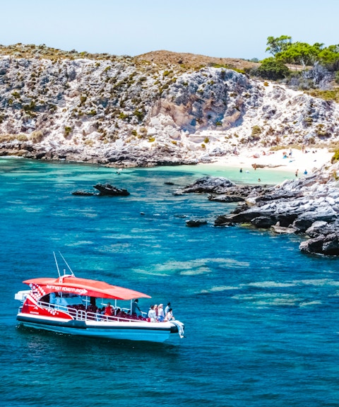 #Snorkel tour boat near rocky coastline and beach, Perth/Fremantle.