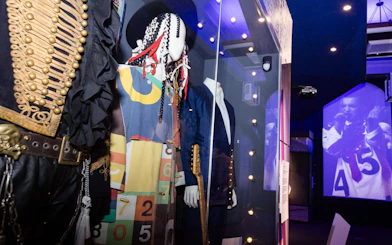 Costumes and memorabilia at The British Music Experience in London.