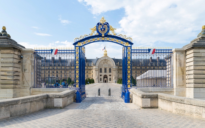 Entrance gate to Invalides, Paris, leading to Napoleon's Tomb and Army Museum.