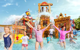 Kids enjoying Splashers ride at Atlantis, The Palm, Dubai waterpark.