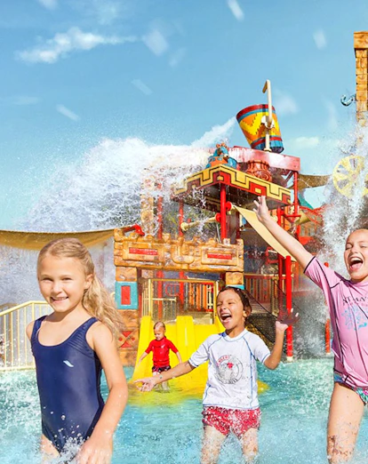 Kids enjoying Splashers ride at Atlantis, The Palm, Dubai waterpark.