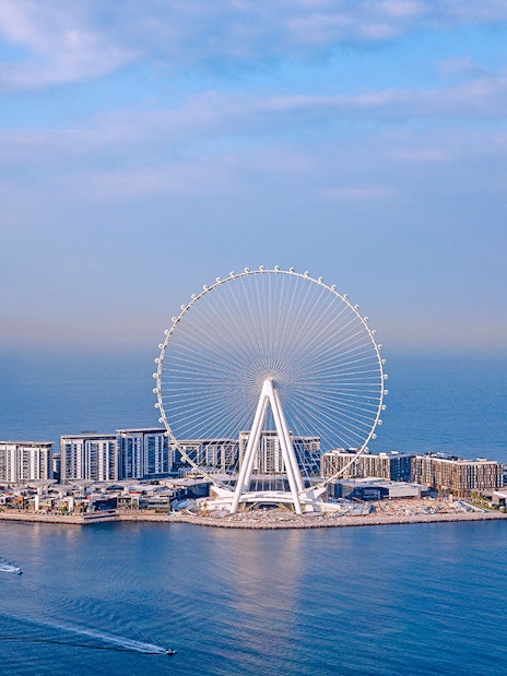 Aerial view of Ain Dubai Ferris wheel on Bluewaters Island, Dubai.