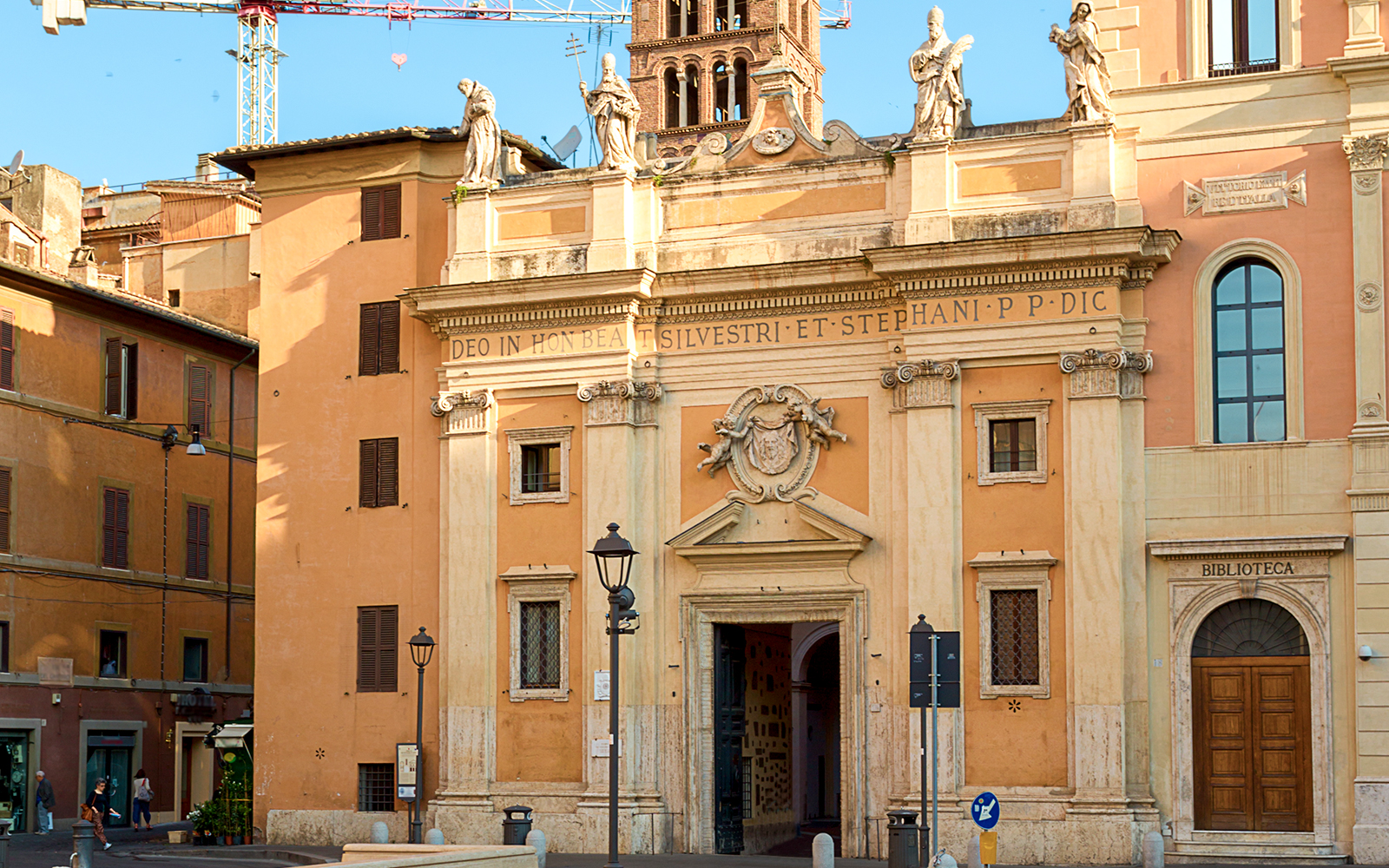 Basilica of Saint Silvesters exterior with intricate facade in Rome, Italy