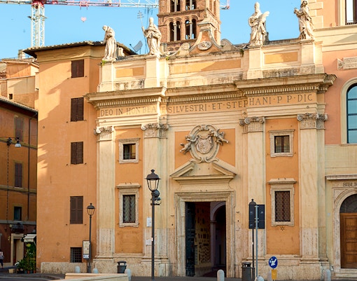 Basilica of Saint Silvesters exterior with intricate facade in Rome, Italy