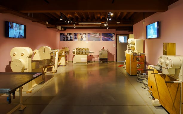 Chocolate-making machines inside Chocotopia exhibit, Prague.