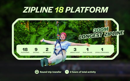 Ziplining at Hanuman World, Phuket with 18 platforms and 300m longest zipline.