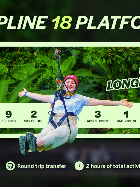 Ziplining at Hanuman World, Phuket with 18 platforms and 300m longest zipline.