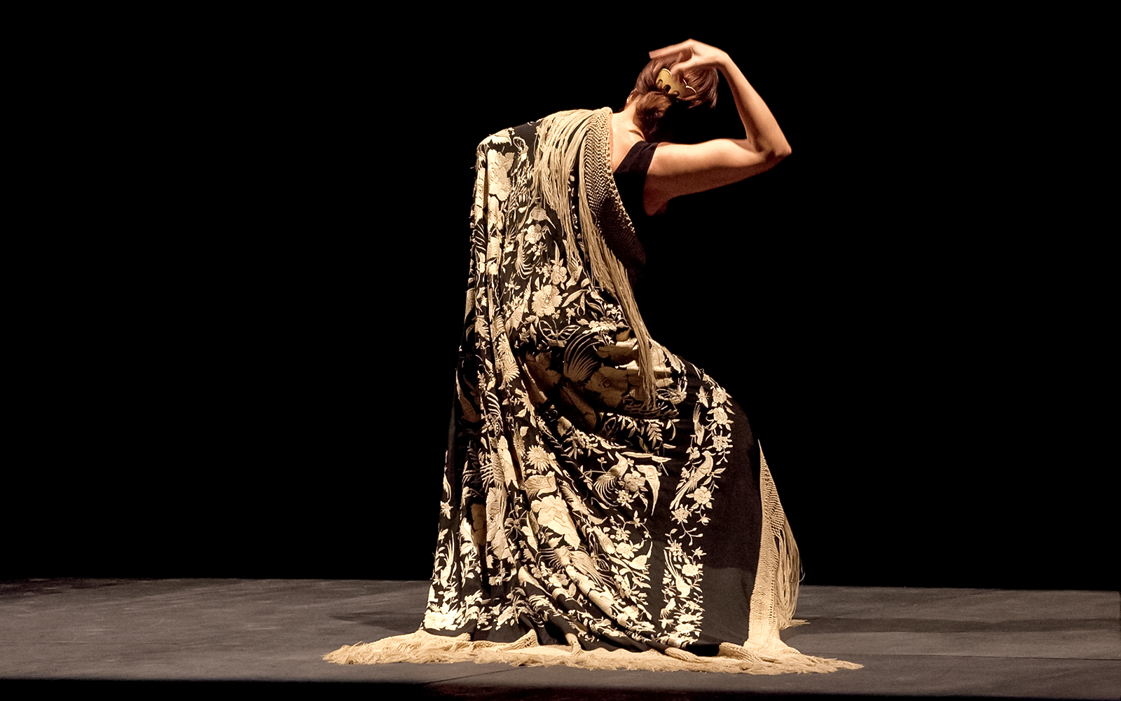 Dancer performing at Corral de la Morería Flamenco Show in Madrid.