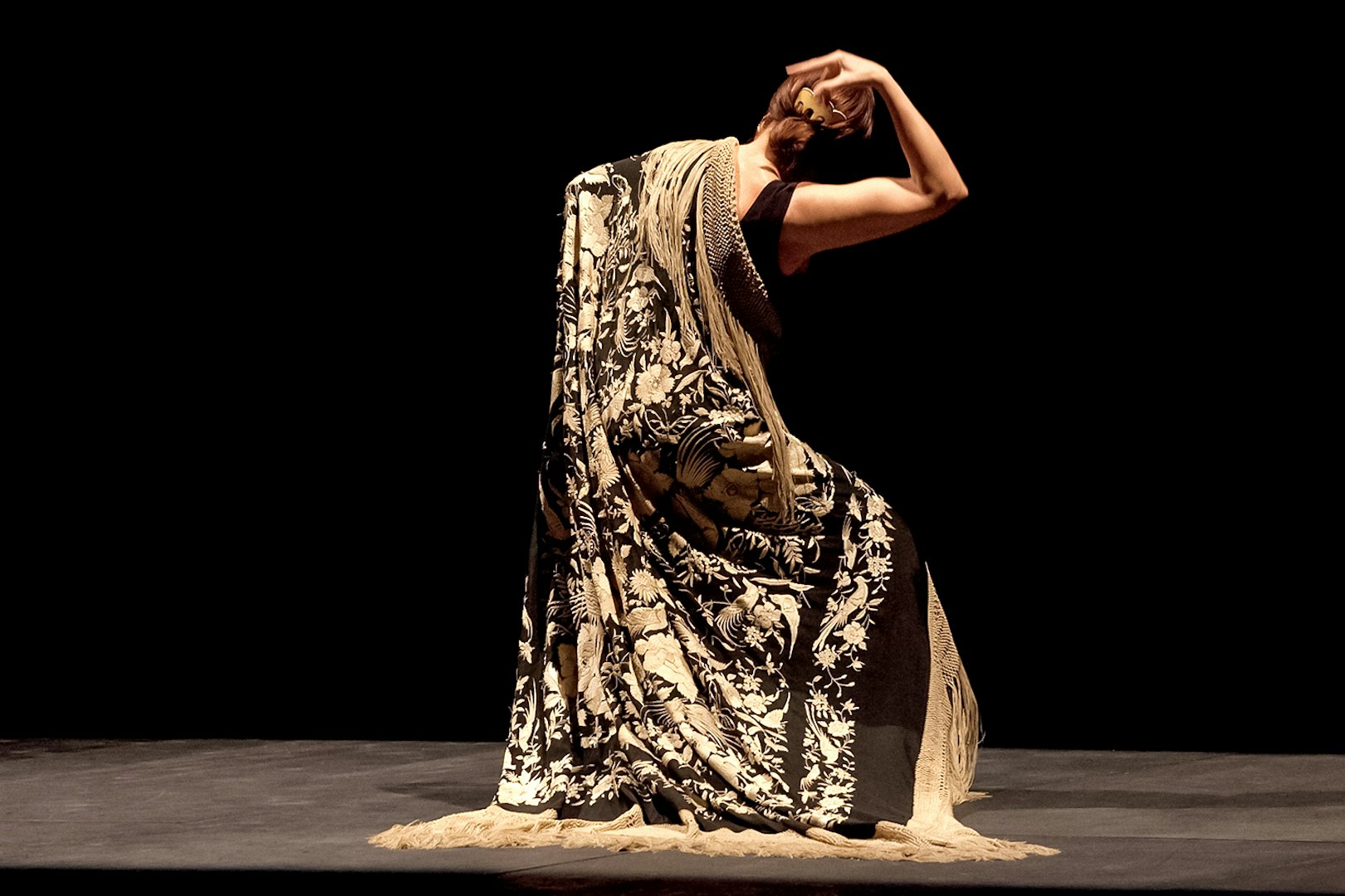 Dancer performing at Corral de la Morería Flamenco Show in Madrid.