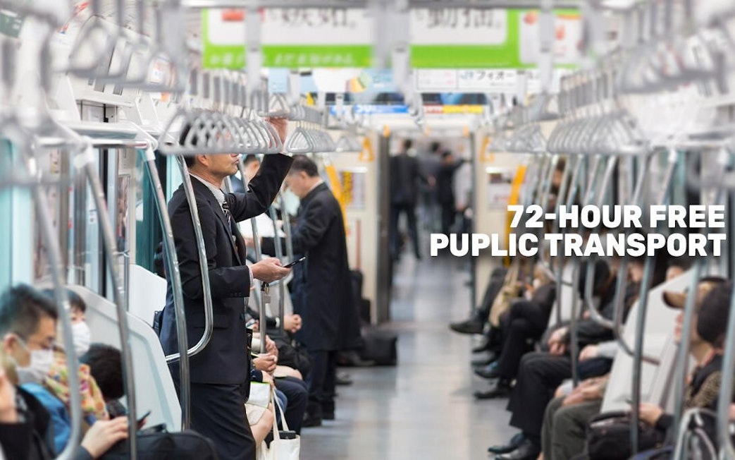 Tokyo subway passengers using 72-hour free public transport pass.