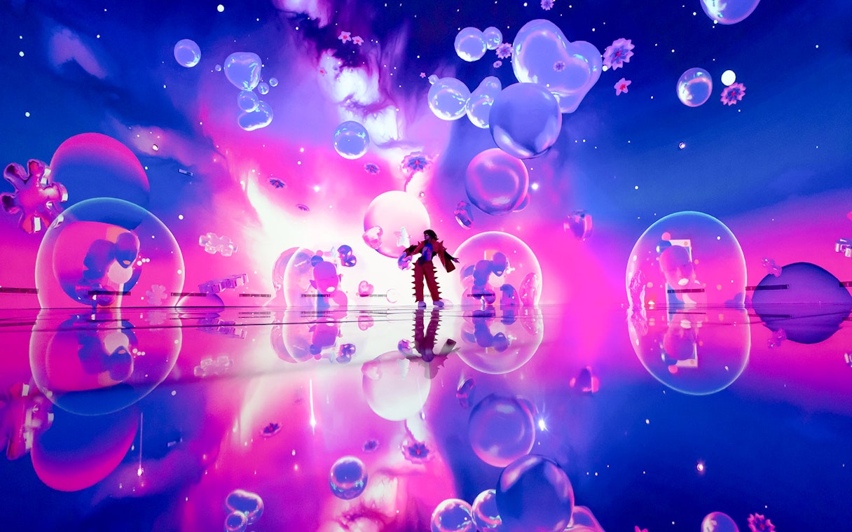 Colorful digital art installation with bubbles and reflections at House of Hype.