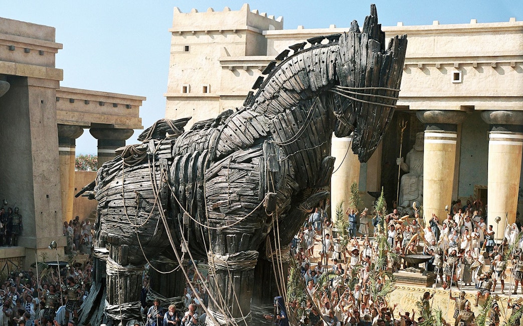 Trojan Horse replica at ancient Troy site, Istanbul tour.