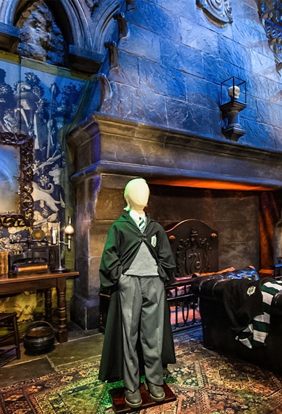 Draco Malfoy costume in Slytherin common room on Harry Potter London tour.