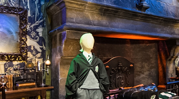 Draco Malfoy costume in Slytherin common room on Harry Potter London tour.