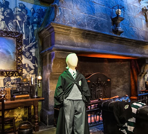 Draco Malfoy costume in Slytherin common room on Harry Potter London tour.