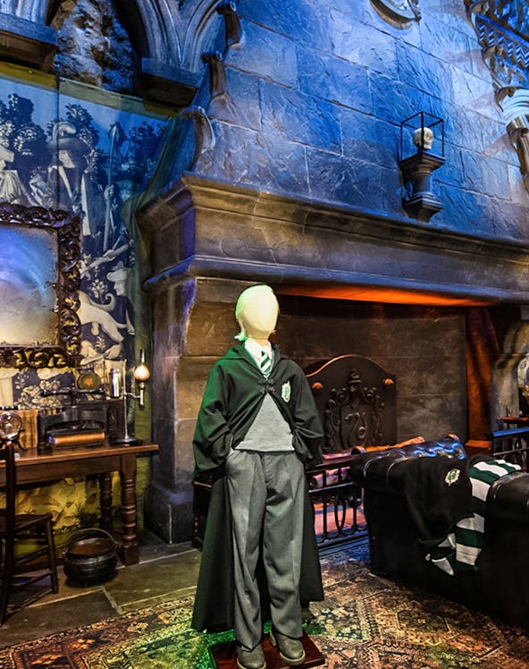 Draco Malfoy costume in Slytherin common room on Harry Potter London tour.