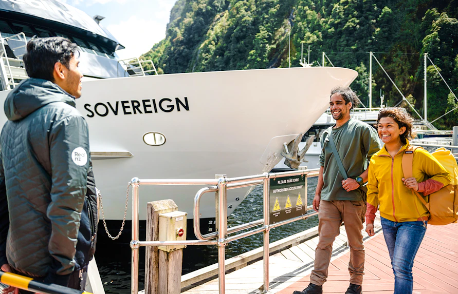People boarding the Sovereign ship for a Milford Sound cruise.