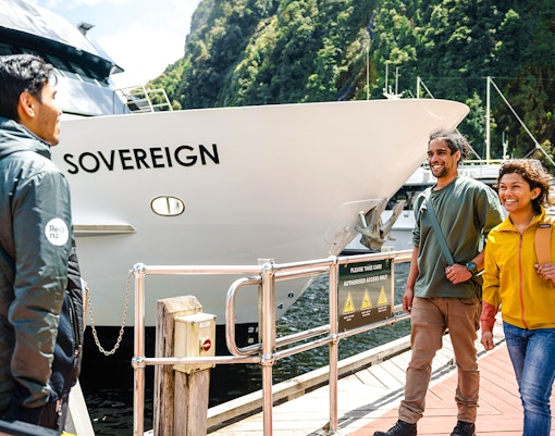 People boarding the Sovereign ship for a Milford Sound cruise.