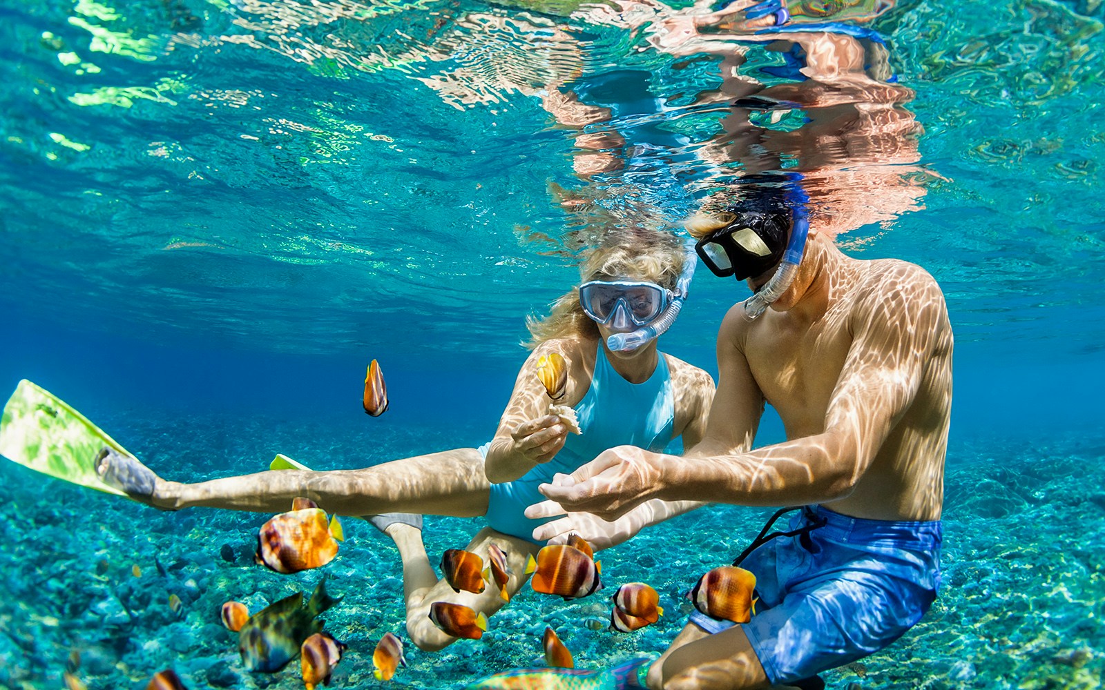 A young couple snorkeling