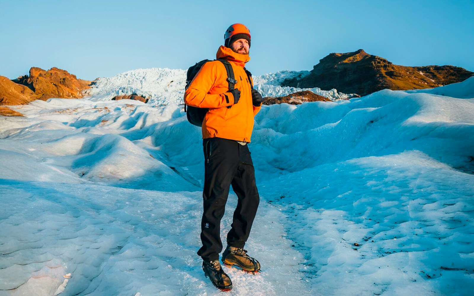 Guest hiking on ice in Vatnajökull Glacier, Iceland.