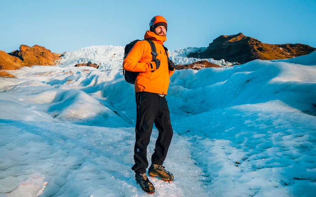Guest hiking on ice in Vatnajökull Glacier, Iceland.