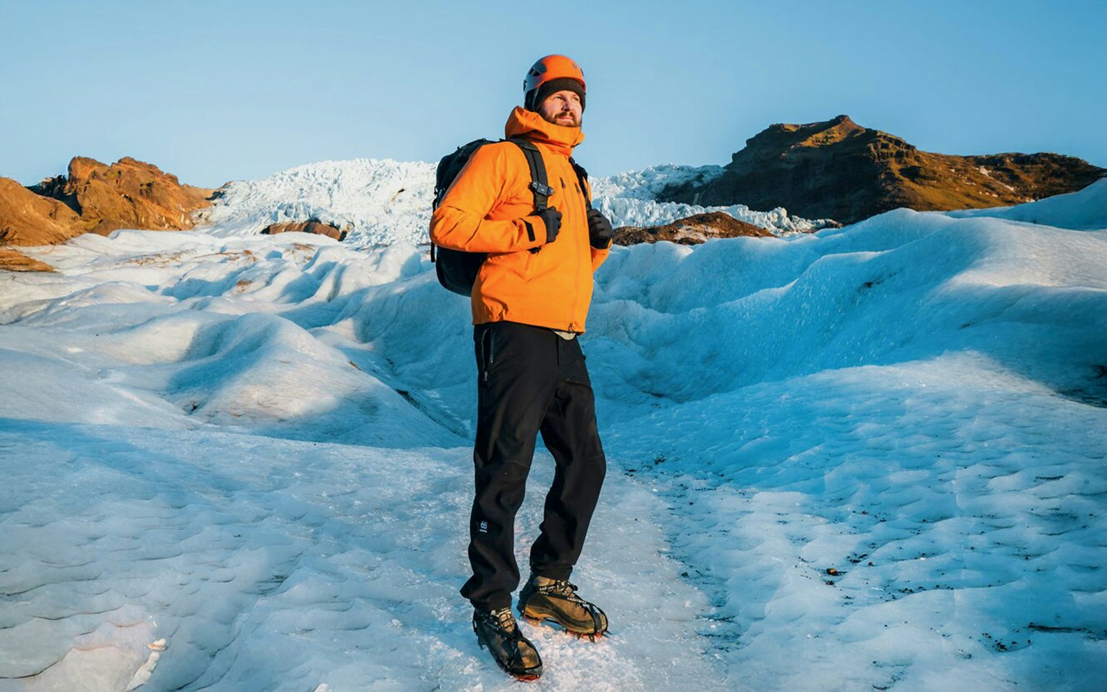 Guest hiking on ice in Vatnajökull Glacier, Iceland.