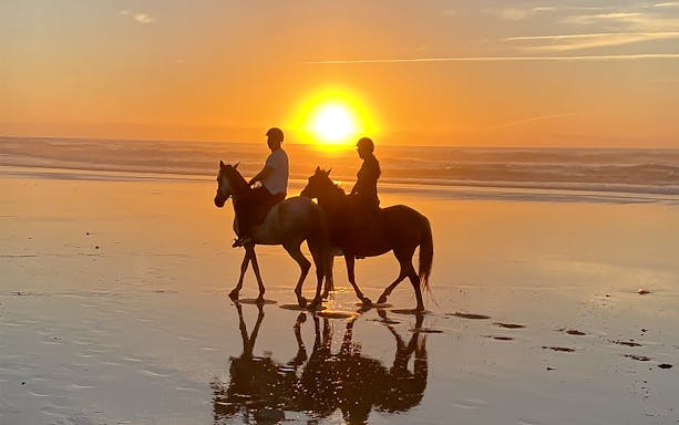 Horse riding along the scenic coastline of Carrapateira, Portugal.