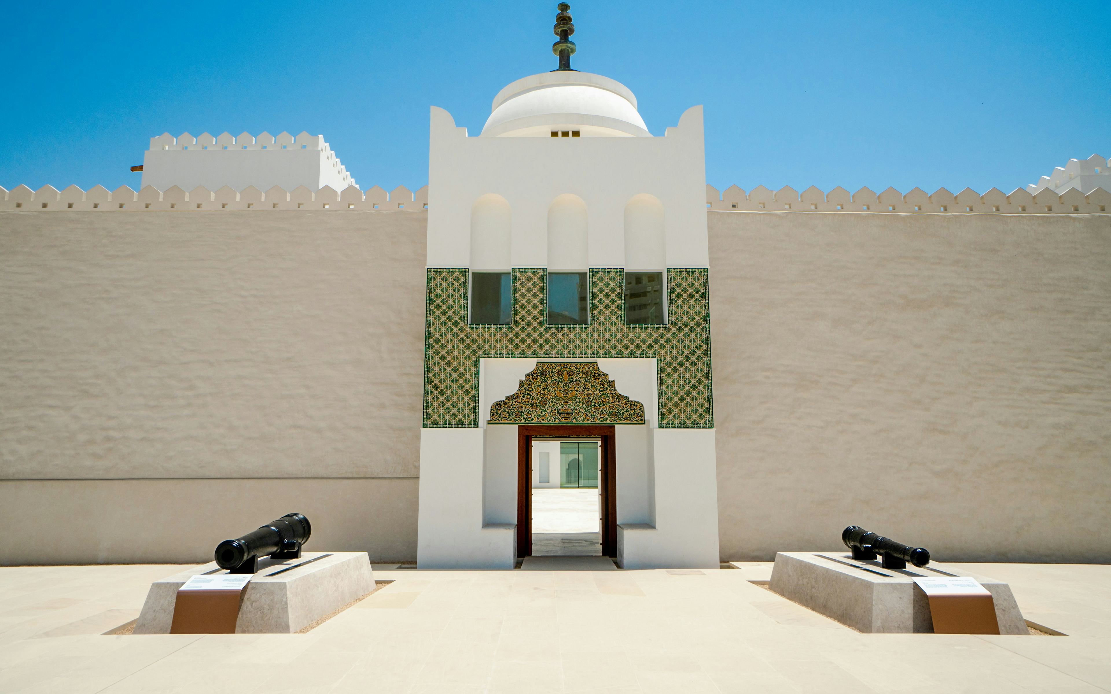 Fort Qasr Al Hosn entrance with cannons, Abu Dhabi, UAE.
