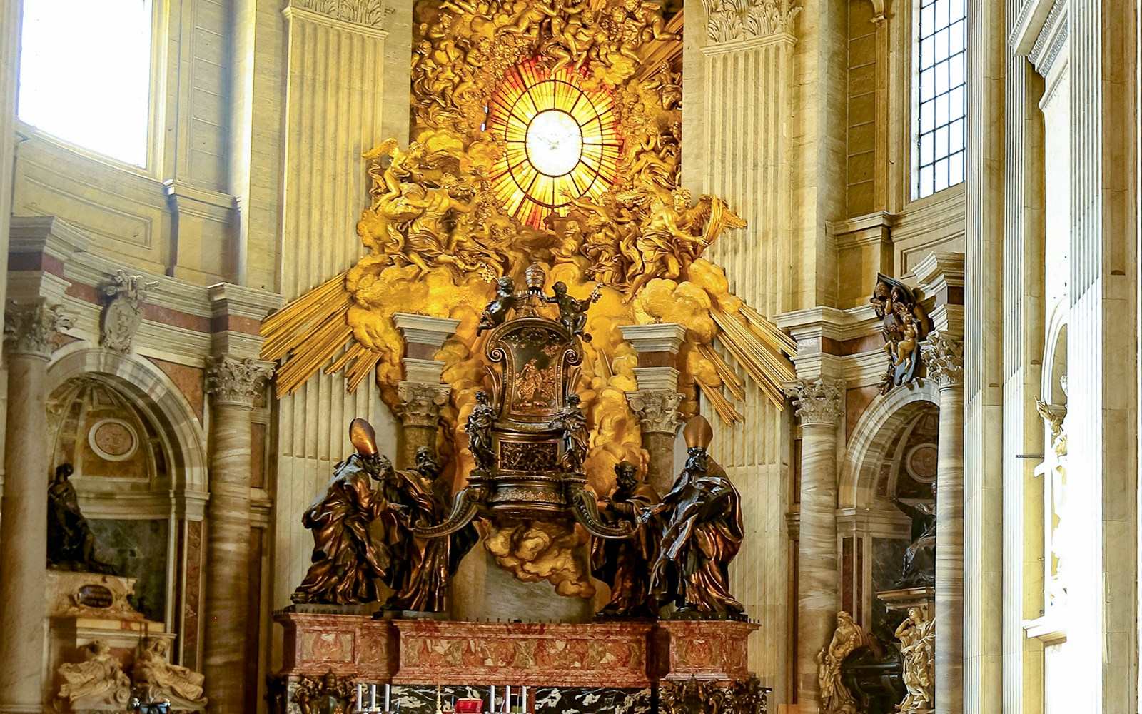 St. Peter's Chair details in Vatican City, showcasing intricate carvings and historical significance.