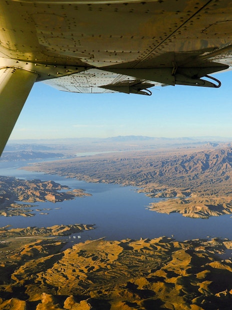 Aerial view of Grand Canyon National Park landscape from airplane.