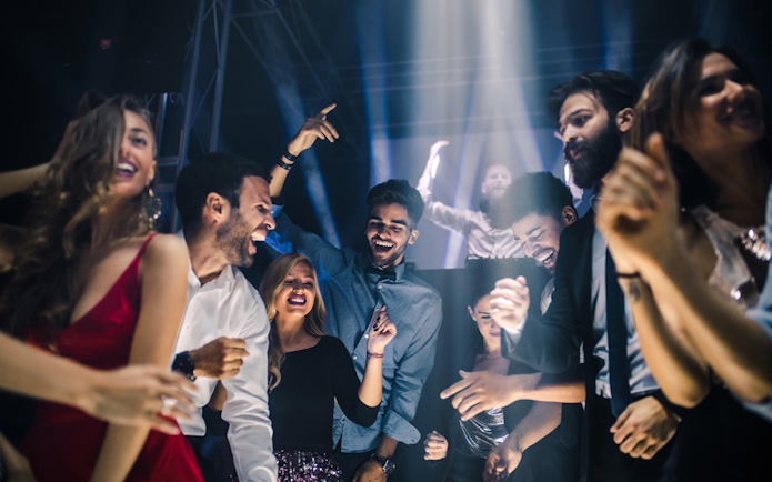 Group of people dancing at a nightclub in Las Vegas.