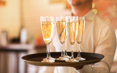 Prosecco glasses served on Berlin dinner cruise.
