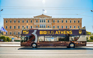 HOHO tour bus in front of the Parliament of Greece, Athens.
