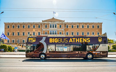 HOHO tour bus in front of the Parliament of Greece, Athens.