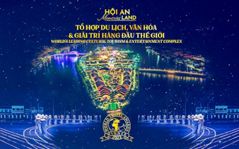 Hoi An Memories Show with illuminated island and performers in traditional attire.