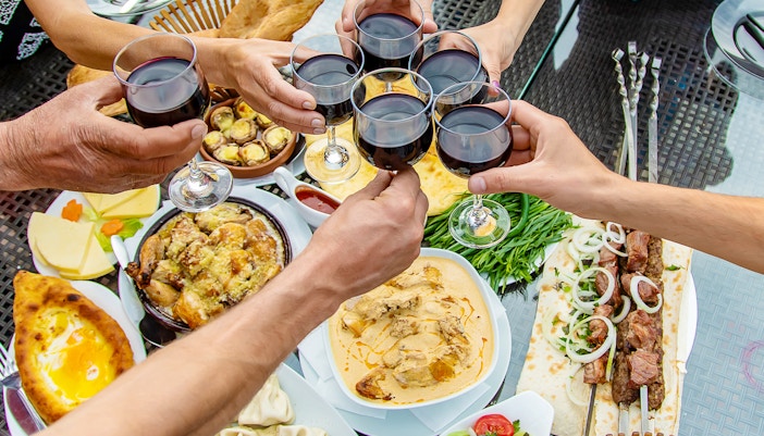 Georgian dishes on a table in Georgia.