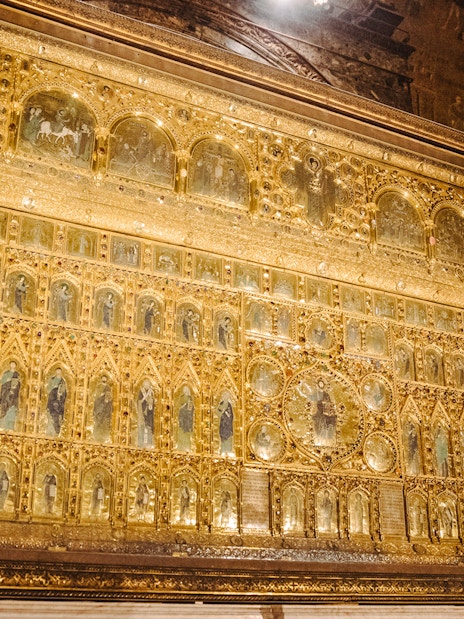 Golden Pala d'Oro altarpiece in St. Mark's Basilica during exclusive after-hours tour.