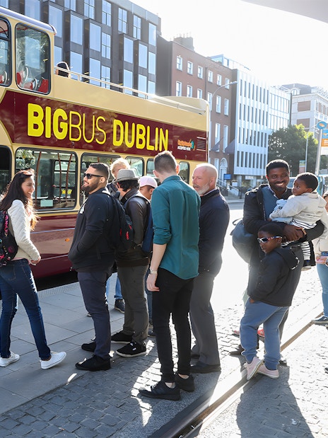 People boarding Big Bus hop-on hop-off tour in Dublin.