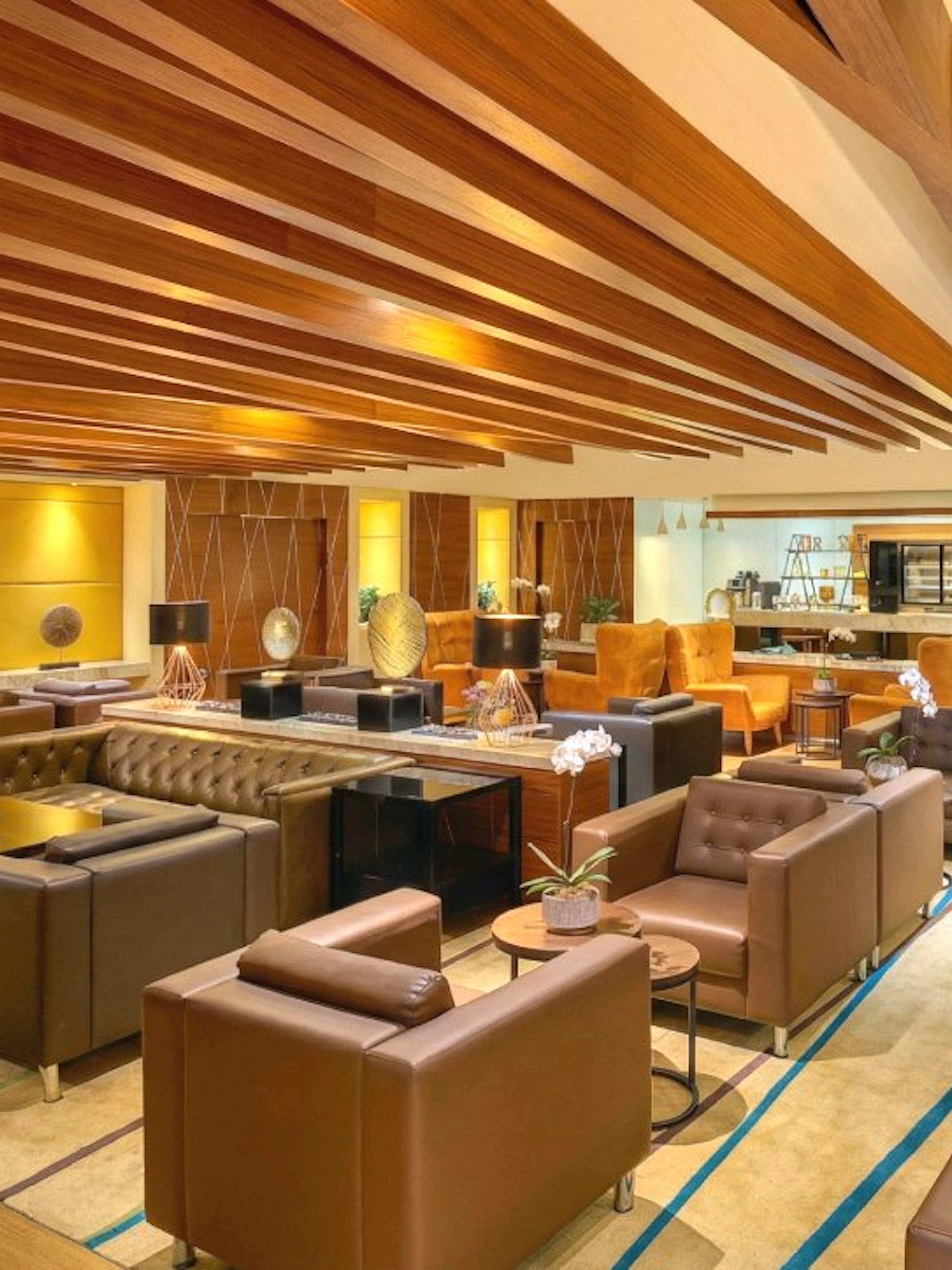 Sky Suite Airport Lounge with seating, refreshments, and amenities in Terminal 1 & 2.