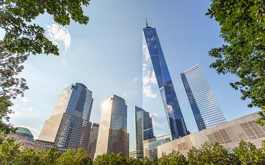 One World Trade Center and surrounding skyscrapers in New York City.