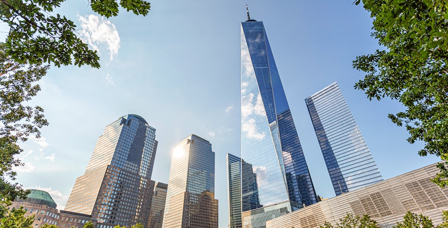 One World Trade Center and surrounding skyscrapers in New York City.