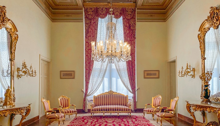 Interior view of the Harem at Dolmabahce Palace during a guided tour in Istanbul, Turkey.