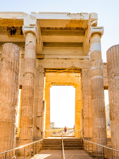 Propylaea entrance of Acropolis with ancient columns in Athens, Greece.