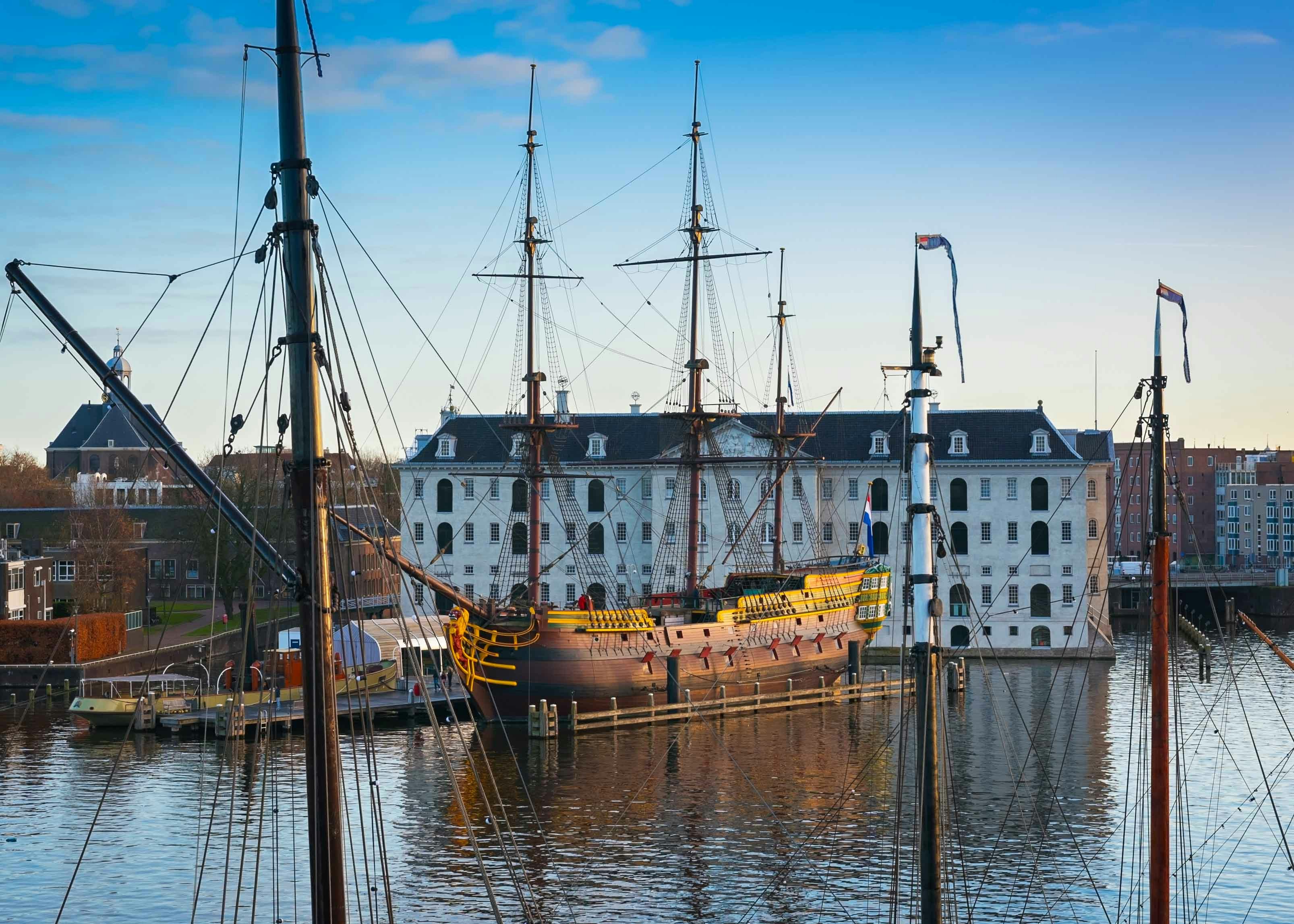 VOC ship docked at the National Maritime Museum in Amsterdam.