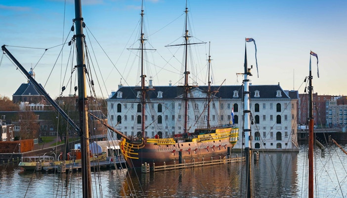 VOC ship docked at the National Maritime Museum in Amsterdam.