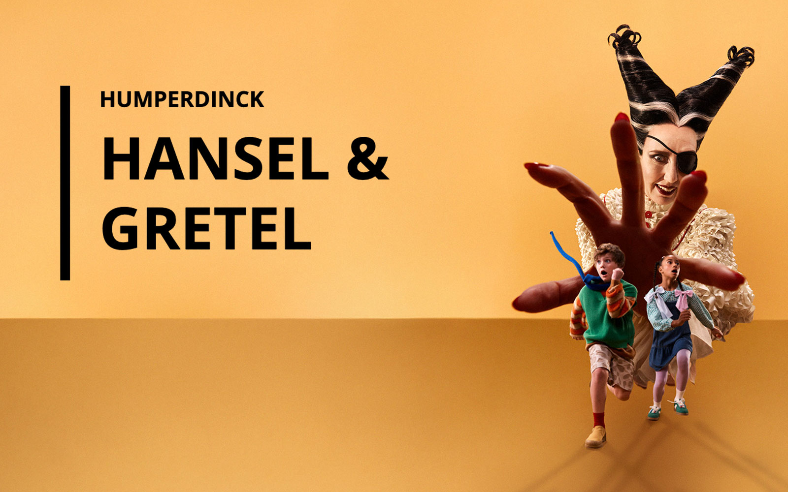 Hansel and Gretel Sydney poster with children running from a witch.