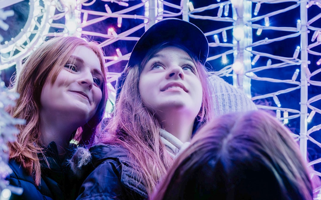 Guests enjoying light displays at Lumina Park Wonderworld.