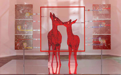 Katja Novitskova artwork with red deer figures at Stedelijk Museum exhibit